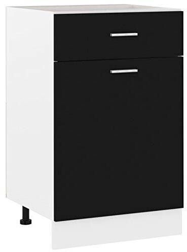 Mogou Schubunterschrank, Küchenunterschrank, Küchenschränke, Küchenmöbel, Unterschrank, Kitchen Furniture, Schwarz 50x46x81,5 cm Spanplatte