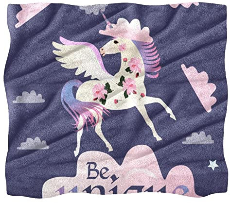 Fleece-Überwurfdecke für Couch, Sofa oder Bett, gemütliche, weiche Decken, Einhorn, Blumen, Himmel, Wolken