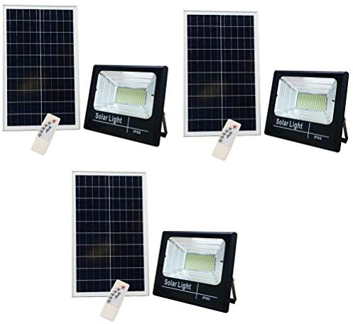 LEOFLA 3 X Faro A Led Da 200W SMD Luce Bianca Con Pannello Solare Sensore E Telecomando