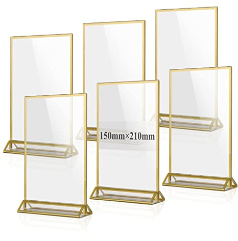efuturetime 6PCS Presentoir de Table en Acrylique A5, Porte Affiche Doré | Cadre Photo Double Face Transparent pour Menu, Marriage, Publicité, Réception