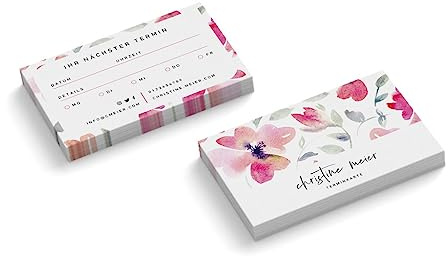 Terminkarten personalisieren | Pinke Blumen | 2-seitig | Querformat | Menge wählbar | Terminzettel | nächster Termin | Nagelstudio | Fußpflege | Wellness | Pflege | Flower (500 Stück)