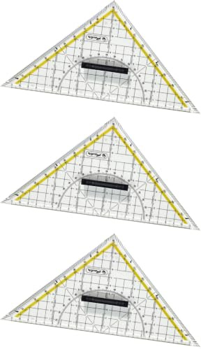 Herlitz Geometrie-Dreieck groß mit Griff, 1 Stück in Klarsichtpackung (Packung mit 3)