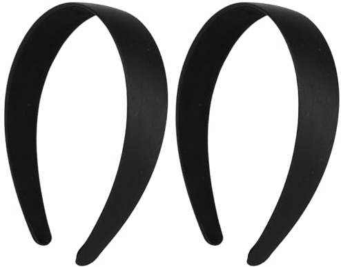 WLLHYF 2 Stück Satin-Stirnbänder 2,5 cm breit hartes Kopfband modisches solides Stirnband rutschfest einfarbig Haarbänder DIY-Haarschmuck für Frauen Mädchen Halloween Weihnachten (Schwarz+Schwarz)