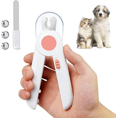 Adiwo Nagelknipser mit Led-Licht für Hunde Katzen, 2-in-1 Krallenschere und Hundenagelschleifer mit Nagelfeile und Spritzfest Schutzvorrichtung für Hunde Katzen Kaninchen und Weitere Haustiere