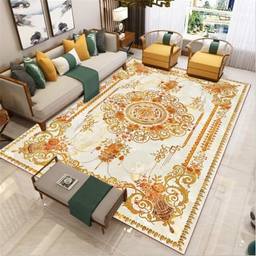 Kunsen tepich in Wohnzimmer Modernes kurzes Fleece mit geometrischer Symmetrie, bequem, weiß Teppich pflegeleicht Gelb Flickenteppich carpet160X230CM