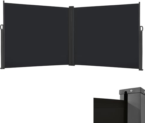 CEEDIR Doppel Seitenmarkise Ausziehbar 180 x 600 cm Sichtschutz Sonnenschutz Markise Seitenrollo Blickdicht Markisenstoff Standmarkise Windschutz ür Terrasse, Balkon-Anthrazit