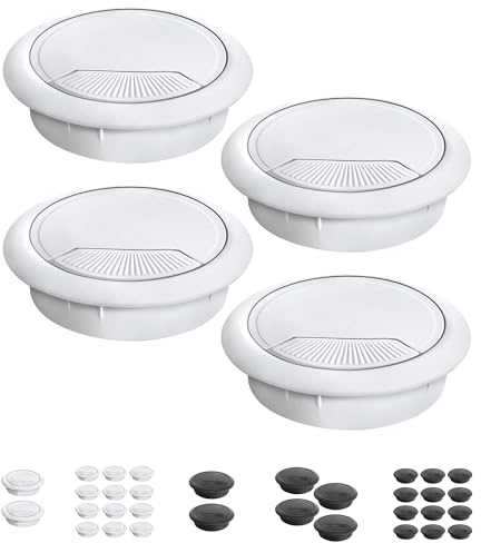 Mablik® Pasacables Escritorio Blancos, 4 Unidades. Tapa Pasa Cables para Escritorio como Embellecedor, Agujero Mesa de Diámetro 60 mm, con Muelle. Organizador de Cables (4 Pasacables Blancos)