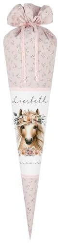 Manufaktur Liebevoll Schultüte Pferd Mädchen Einschulungstüte Mädchen Pony Name personalisierte Stoff Schultüte Zuckertüte Schulkind 2026 I (Pferd)