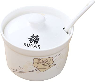 FQCXCKJ Zuccheriera bianca con coperchio, contenitore per condimenti in ceramica resistente alla polvere e all'umidità, decorazione per la cucina (Sugar Bianco)