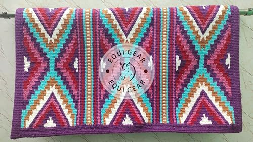EQUIGEAR Western Ranch Horse Satteldecke aus neuseeländischer Wolle, Western-Design, handgefertigte Satteldecke, Wollpolster, Sensor Flex (Anpassung möglich) AQ136 (34 x 42)