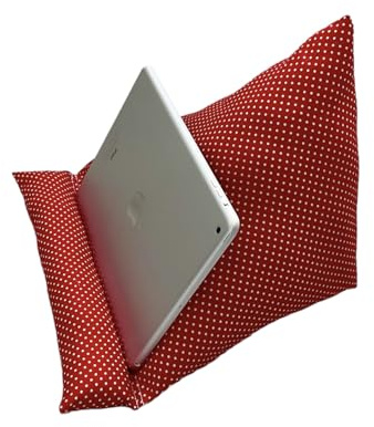Buchstütze Lesekissen iPad Kissen Tablet Leseknochen Tabletkissen Punkte rot weiß