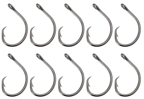 ECSiNG 10 Stück Angelhaken 10/Kreishaken Salzwasser-Angelhaken Big Game Haken für Thunfisch Heilbutt Barsch Kabeljau Schwarze Nickelbeschichtung