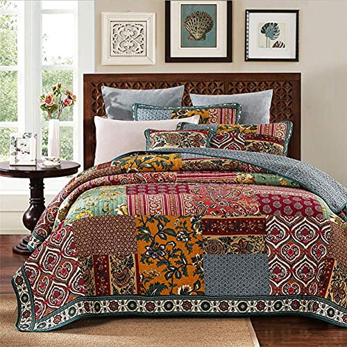QUSYZD Gesteppte Tagesdecke, Patchwork, Shabby Chic, rot, Bettdecke aus Baumwolle, Steppdecke, Decke für Einzelbett und Doppelbett, 178 x 228 cm, mit 1 Kissenbezug 51 x 70 cm, 2,-259x269cm