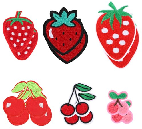 12 PCS Strawberry Patches Iron On, Strawberry Repair Embroidered Appliques Cherry Iron on Patches Embroidered Decorative Sew on Patches Applique for Clothes Pants Hats Jeans Jackets Backpacks