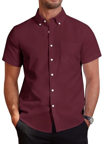 J.VER Men's Short Sleeve Shirts Smart Casual Oxford Shirt Regular Fit Plain Button Down Cotton Shirt