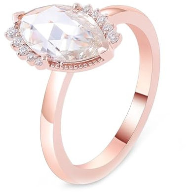 Skcess Bague de fiançailles en or rose 14 carats Moissanite, bague élégante marquise moissanite, pour femme, 61 (19.4), Métal précieux, Moissanite