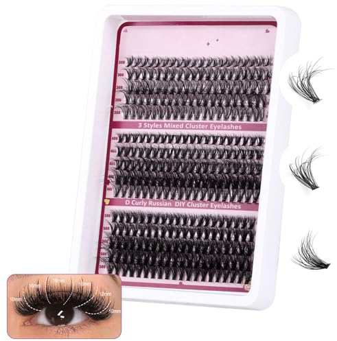 Lash Clusters Lash Extension Kit - DIY Cluster Lashes Eyelash Extension Kit 300pcs, 10-18mm Eyelash Clusters 30D 40D Individual Lashes Kit Eyelash Extension D Curl Long Individual Lashes Mixed