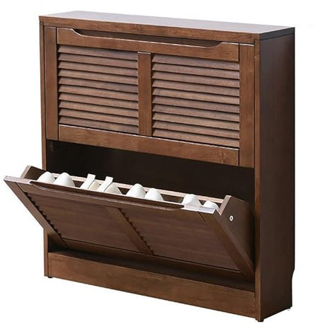 Zapatero de madera maciza con persianas para pasillo, entrada, interior y exterior, color nogal, elegante soporte para zapatos y solución de almacenamiento de armario, estante para zapatos de descarga