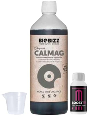 GROWMANIA Cal Mag de BioBizz 1L + Muestra Boost Up de Up Nutrients + Vaso Medidor | Suplemento Esencial para Huertos y Jardines | Asegura Desarrollo y Floración Saludables