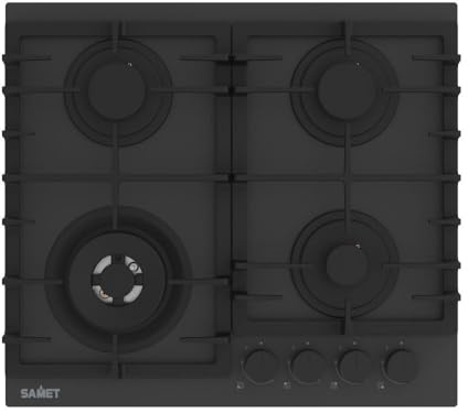 SAMET Piano cottura a gas in vetro temperato satinato nero opaco 4 fuochi 60 cm - Zacinto