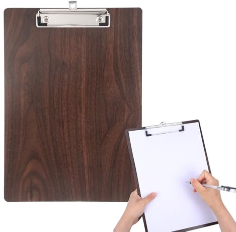 Porte-bloc A4 en bois, porte-bloc A4 avec pince pour notes quotidiennes, pour organiser les listes de reçus et les listes de courses quotidiennes (couleur noyer)