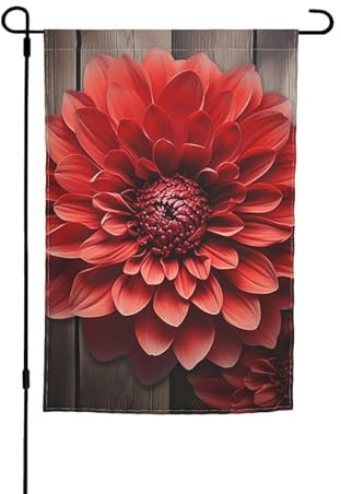 Drapeau de jardin vertical double face de 30,5 x 45,7 cm - Fleur de dahlia rouge - Bannière d'extérieur - Décoration d'intérieur