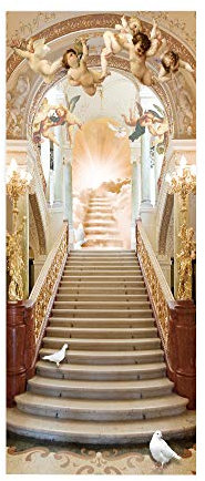 Papel pintado para puerta 3D con adhesivo para castillo de ángel, 83 x 204 cm, puerta trompe el ojo adhesivo de pared, póster de puerta, adhesivo extraíble