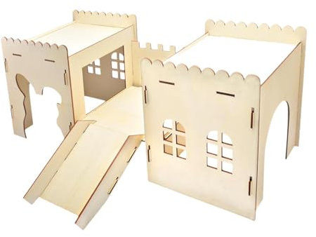 MagiDeal Hölzernes Hasenversteck, Schloss, Bett, Hütte, für drinnen und draußen, hölzernes Hasenhaus, Lebensraum für Hamster, Chinchillas, Klettern, Verstecken