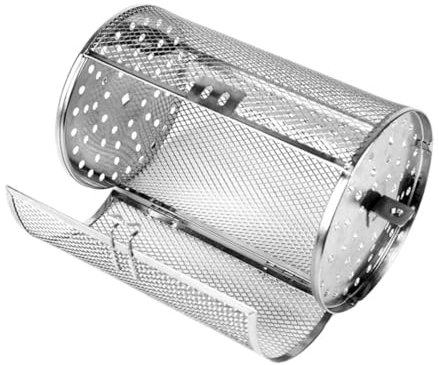 HEMOTON Cesta para Parrilla Rodante de Acero Inoxidable, 14x23cm, Diseño Giratorio para Hornear Nueces y Cacahuetes en Horno Eléctrico
