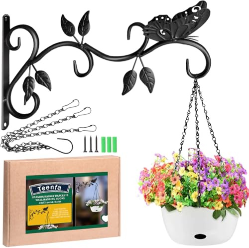 Wall Brackets for Hanging Baskets - Hanging Basket Brackets Wall Hanging Hooks with 29cm Hanging Basket Chains - Iron Plant Hanger Wall Hooks for Garden Plants/Lantern/Light/Bird Feeder Flower Hanger