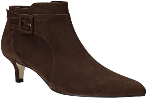 Juliet Holy Womens Pointed Toe Ankle Boots Kitten Heels Faux Suede Booties Side Zipper Dress Shoes, Dark Brown, Size 8