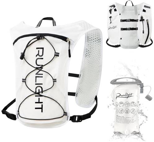 Laufrucksack Laufweste Damen und Herren Verstellbare Reflektierender Brustgurte Trinkweste Laufen mit 1500ml Wasserflasche (White) (Weiß, Einheitsgröße)