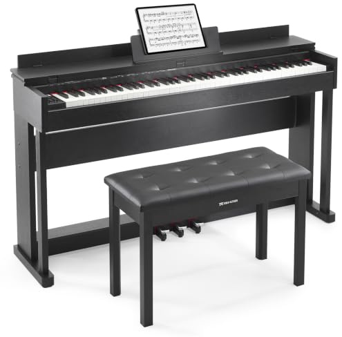 MUSTAR 88 Tasten Digitalpiano mit Hammermechanik, Klavierhocker, Schwarz | Professionelles E-Piano Set, Pianobank, Doppelt Kopfhöreranschlüsse, 3 Pedalen, Möbel-Ständer, Stereo-Lautsprecher, USB-MIDI