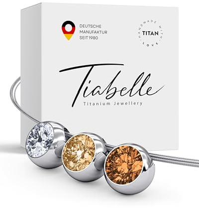 TIABELLE Collier TRIO aus Titan mit funkelnden Swarovski® Kristallen – Silberfarbene Kette für Damen – allergenfrei & hautverträglich – Handmade in Germany (L=45 cm)