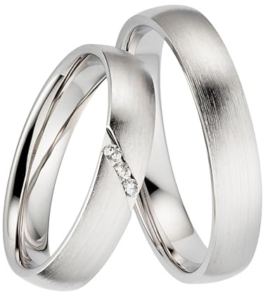 123traumringe Eheringe in 925 Silber I Partnerringe mit Zirkonia & Etui I Gravierbare Eheringe mit Ringgröße 50-70 mm I Hochwertige Verlobungsringe in 4 mm Breite & 1,5 mm Stärke | S96