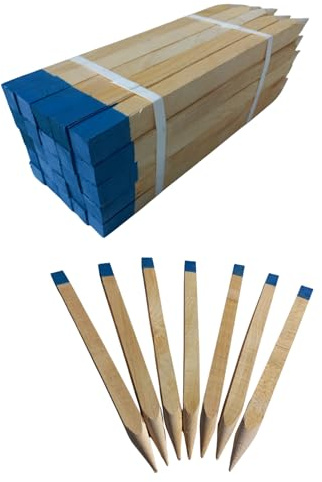 25 Paletti in Legno di Faggio 25x25 mm – Lunghezza 100 cm – Punta Verniciata Blu – Paletti di Riferimento per Rilievi Geodetici e Segnalazione – Pali da Giardino e Recinzione Robusti