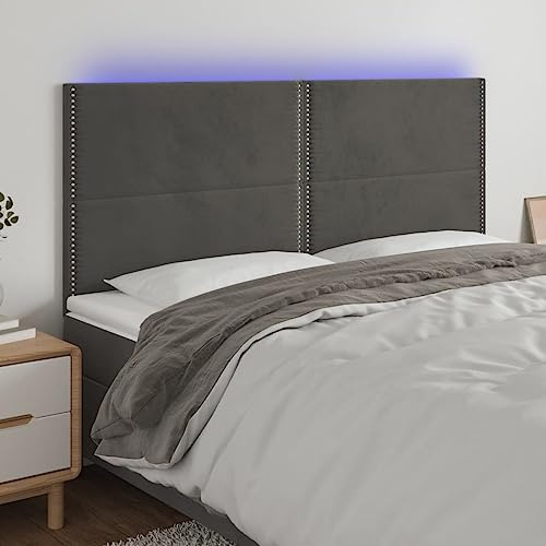 Qnhdfrt LED Kopfteil Samt Dunkelgrau 180x5x118/128 cm Höhenverstellbar Wandkissen für Bett mit Farbwechsel LED Streifen 5V USB Bett Rückenlehne Modernes Schlafzimmer für Bedroom
