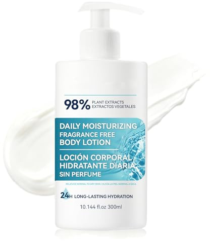 Retinol Hyaluronsäure Körperlotion, tägliche Feuchtigkeitslotion, parfümfrei, Vitamin C und Aloe Vera, 24-Stunden-Hydratation für trockene Haut, schnell einziehende Körperfeuchtigkeitscreme, 300 ml