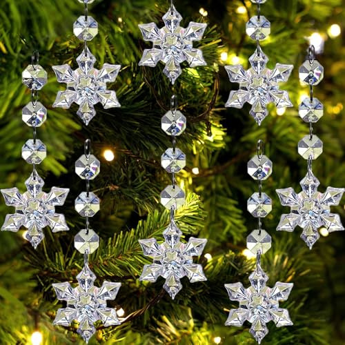 30PCS Christmas Tree Decorations 12CM Clear Icicles Pendants Christmas Ornaments Clear Baubles Iridescent Hanging Acrylic Snowflake Pendants