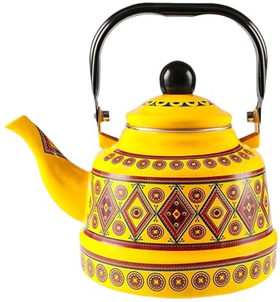 lopituwe Durable Enamel Tea Pot 5L Large Capacity Stovetop Hot Water Household Family Travel and Camping Anti Scald. Floral Glazed Ceramic Enamel Teapot Kitchen Gifts, Yellow, Style A