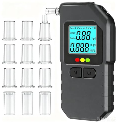 Eosbird Professional Alcohol Tester with 10 Mouthpieces, Grade Accuracy Personal Breathalyzers Alcohol Tester for Personal Home Professional Use (black)