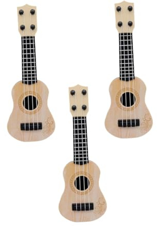 HOOTNEE Lot de 3 Guitares Jouets à 4 Cordes pour Garçon et Filles, Mini Instrument Musical D’éveil en Nylon, Couleurs Aléatoires, Réglage du Son, pour Apprentissage Couleur Aléatoire