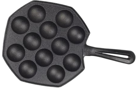 FOMIYES Molde para Takoyaki de Hierro Fundido 12 Agujeros, Sartén Antiadherente sin Recubrimiento, Bandeja Multiusos para Cocinar Pulpo y Albóndigas en Cocina Doméstica