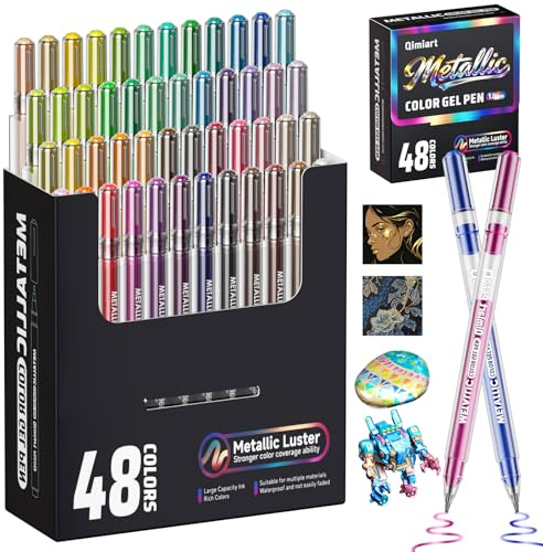 TrendGate 48 bolígrafos Metálicos Acrílicos de Gel de Punta de 1 mm, 48 Colores Rotuladores Acrilicos Metal, Bolígrafos de Gel para Pintar, Escribir y Llevar un Diario Sobre para Tela, papel