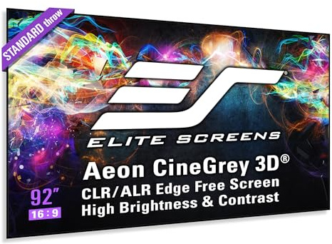 Elite Screens Aeon CineGrey 3D, 92 Fixed Frame CLR/ALR Projector Screen 16:9, Standard Throw Projection, Edge Free Ceiling & Ambient Light Rejecting, Wall-Mounted, for Movie Home Theater, AR92DHD3