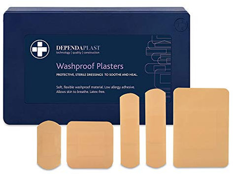 Dependaplast Washproof Plasters Assorted - Flexible PU Plastic Film, Secure Adhesive, Breathable, Waterproof - Box of 120