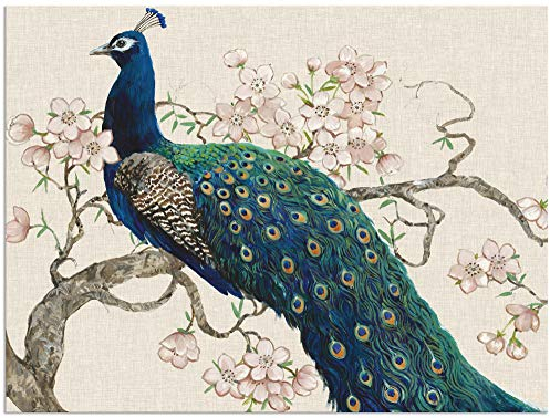 ARTland Wanddeko Wandbild Alu Verbundplatte für Innen & Outdoor Bild Pfau Kirschblüten Asien Blumen Blüten Tiere Vögel Shabby Chic T2PK