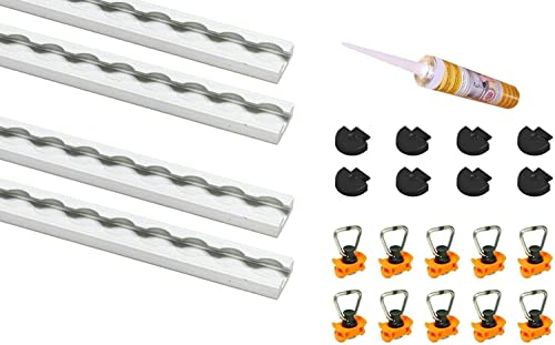 Starterset! 4X Airlineschienen Zurrschiene flach blank 1m+ 10 Fittinge+ 8 Endkappen+ 1 Kleber