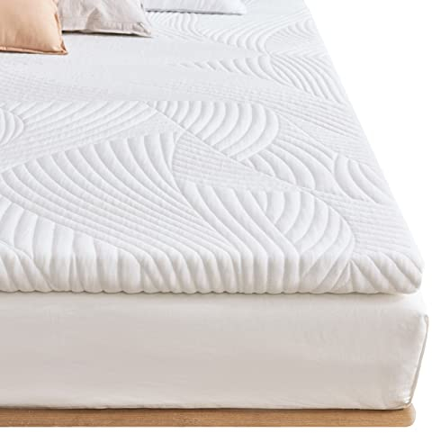 Sweetnight - Topper de 90 x 200 cm, en Viscoelástica (Espuma de Gel con Memoria), 5 cm de Alto, con Funda Extraíble y Lavable, Blanco