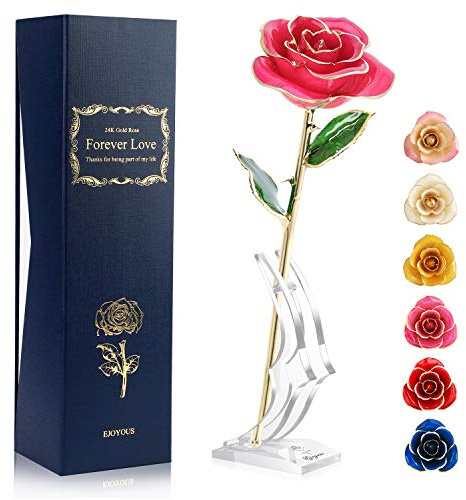 24K Gold Rose mit Ständer, Gelb, für Freundin Mutter Tochter Oma, Geburtstag Hochzeit Jubiläum Valentinstag Erntedankfest